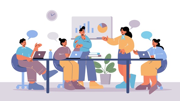 Man and woman working together